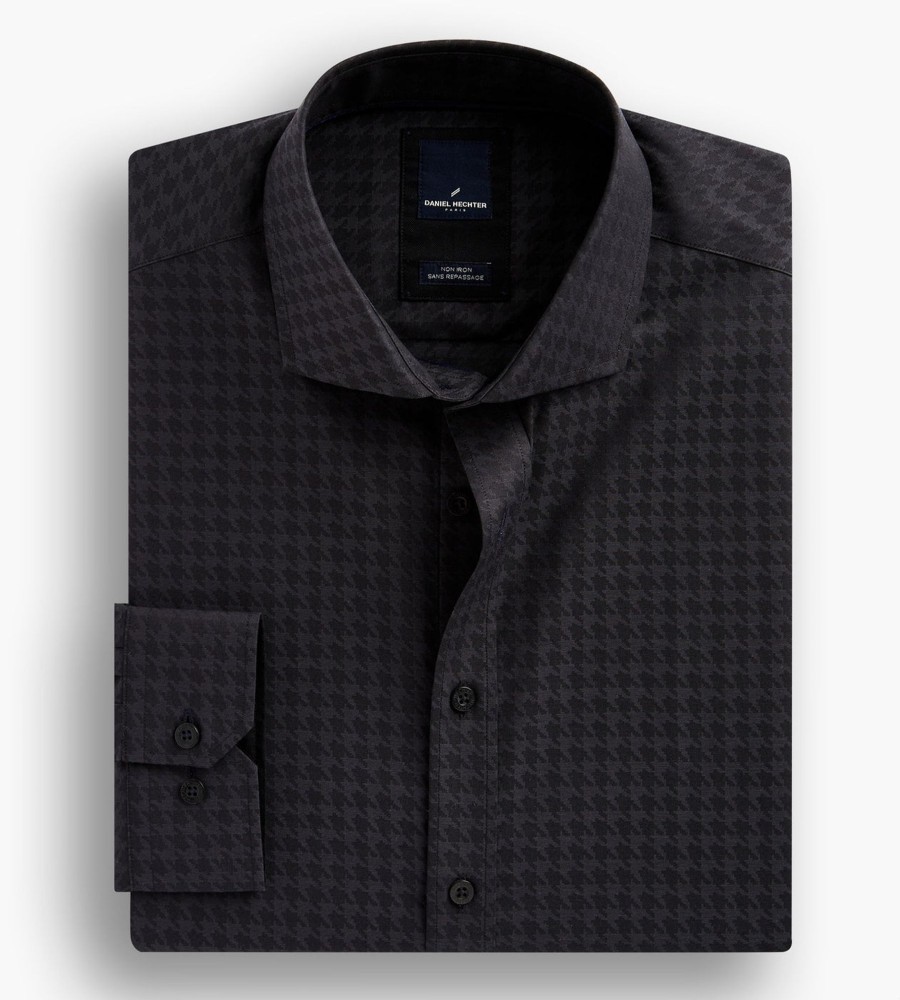 Tops Hechter Paris | Modern Fit Non-Iron Tonal Dress Shirt Black