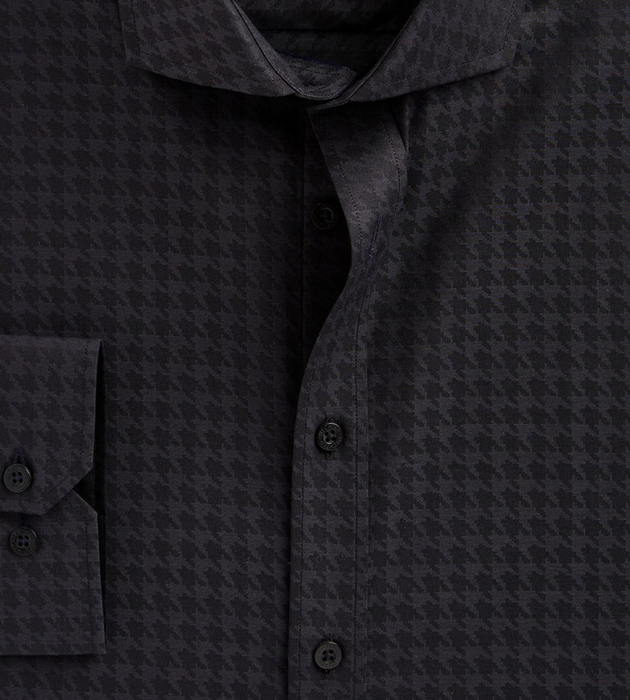 Tops Hechter Paris | Modern Fit Non-Iron Tonal Dress Shirt Black