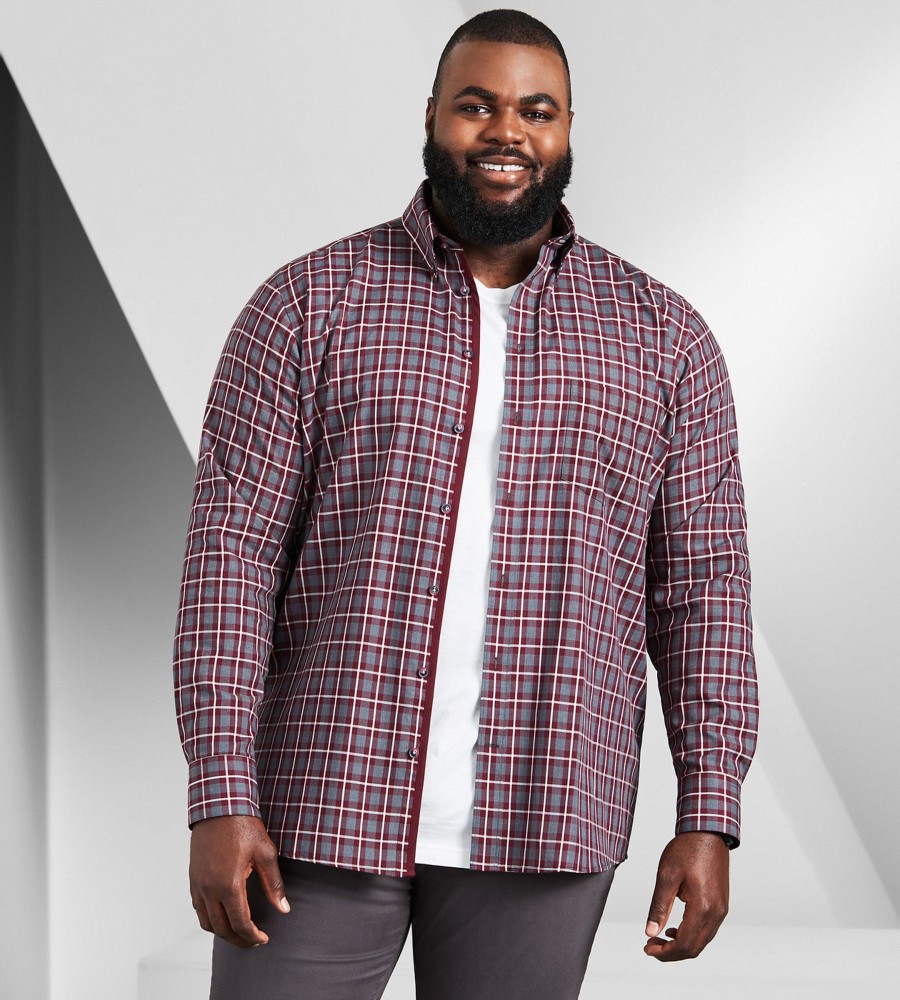 Tops Britches | Easy Care Plaid Long Sleeve Sport Shirt Burgundy