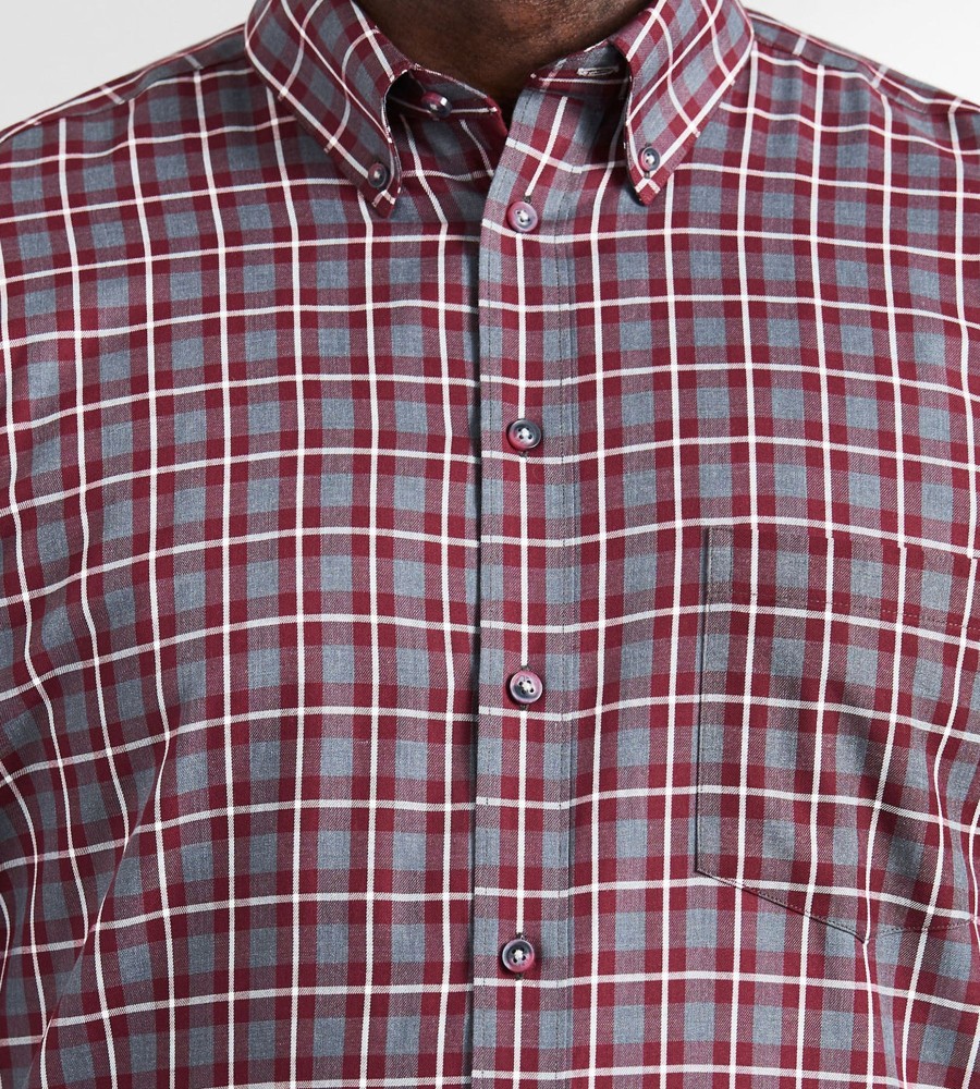 Tops Britches | Easy Care Plaid Long Sleeve Sport Shirt Burgundy