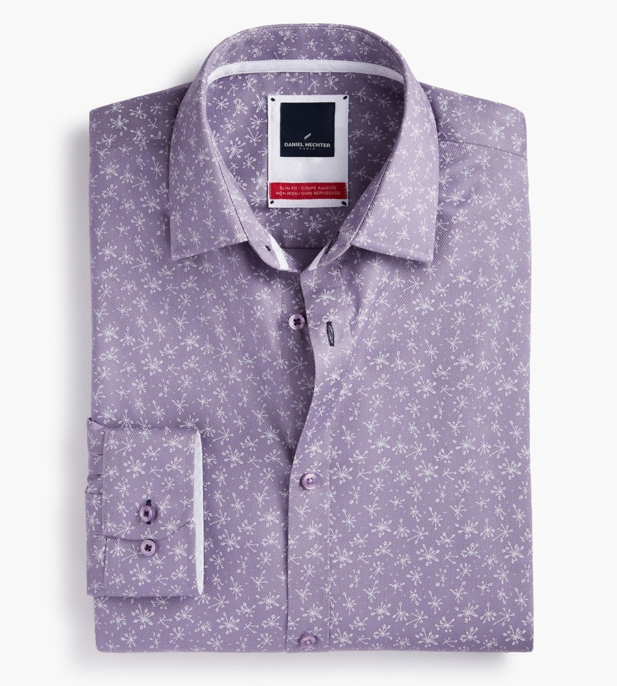 Tops Hechter Paris | Modern Fit Non-Iron Floral Dress Shirt Light Purple