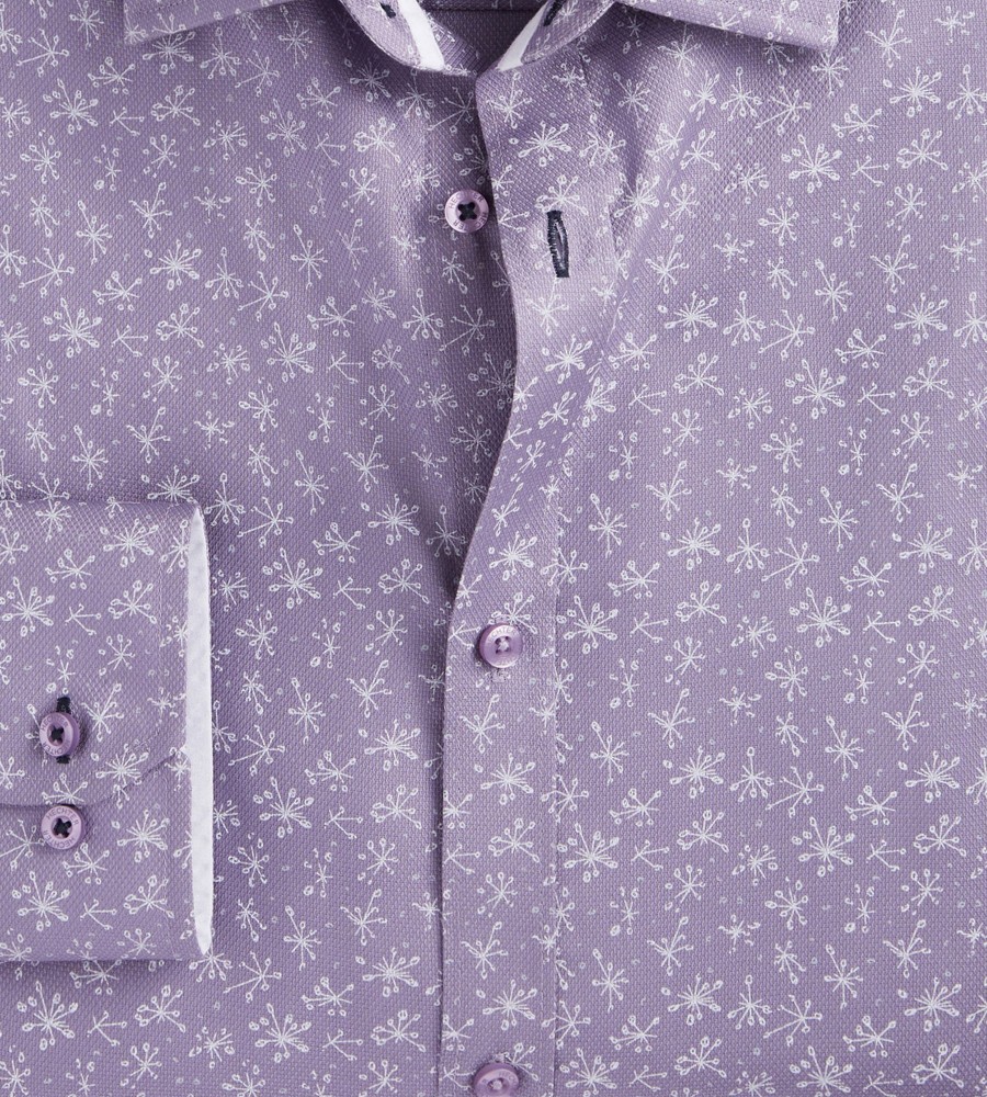 Tops Hechter Paris | Modern Fit Non-Iron Floral Dress Shirt Light Purple