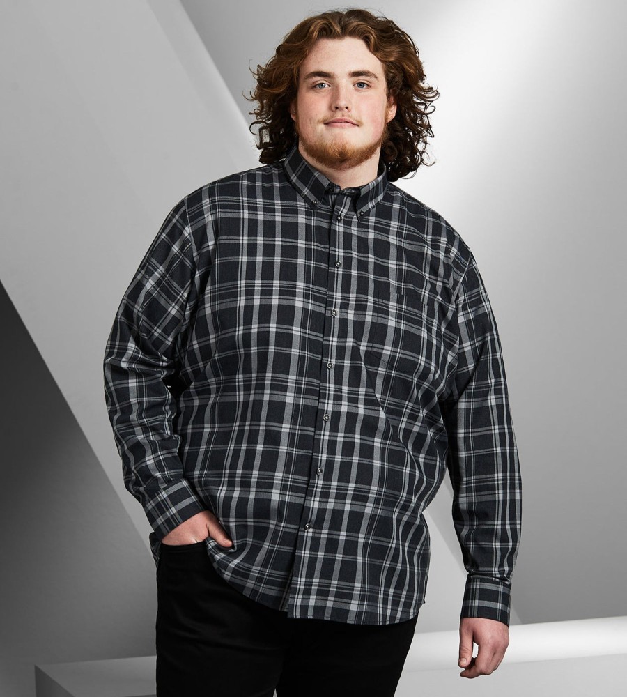 Tops Britches | Easy Care Plaid Long Sleeve Sport Shirt Charcoal