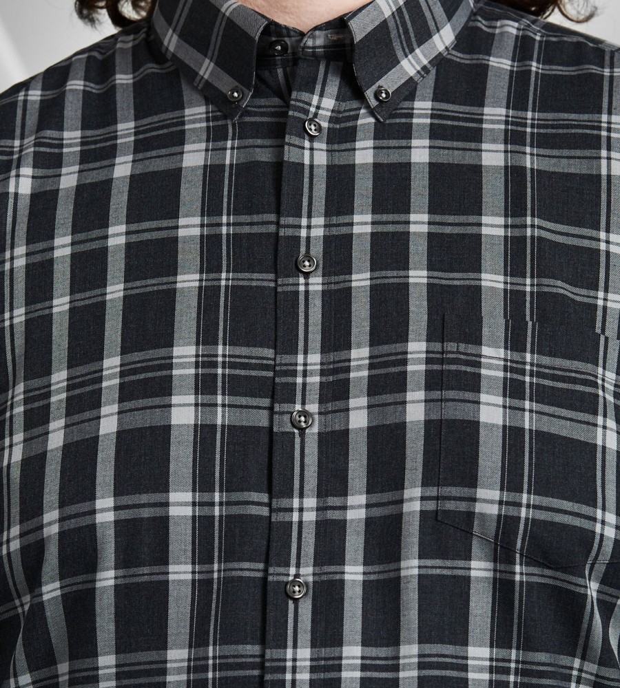 Tops Britches | Easy Care Plaid Long Sleeve Sport Shirt Charcoal