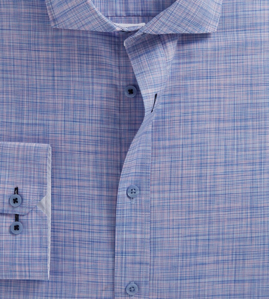 Tops Hechter Paris | Modern Fit Non-Iron Crosshatch Dress Shirt Blue