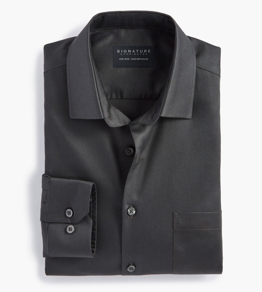 Tops Signature Carrington | Classic Fit Non-Iron Sateen Dress Shirt Charcoal