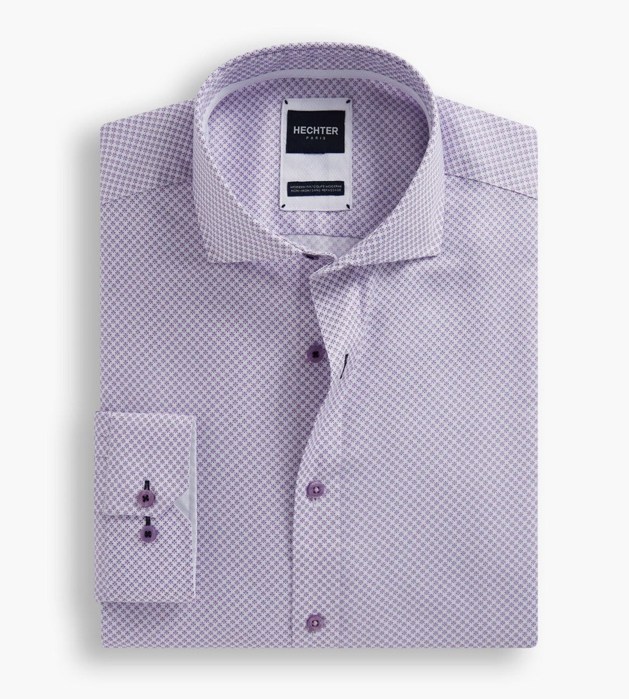 Tops Hechter Paris | Modern Fit Non-Iron Geo Print Dress Shirt Lavender