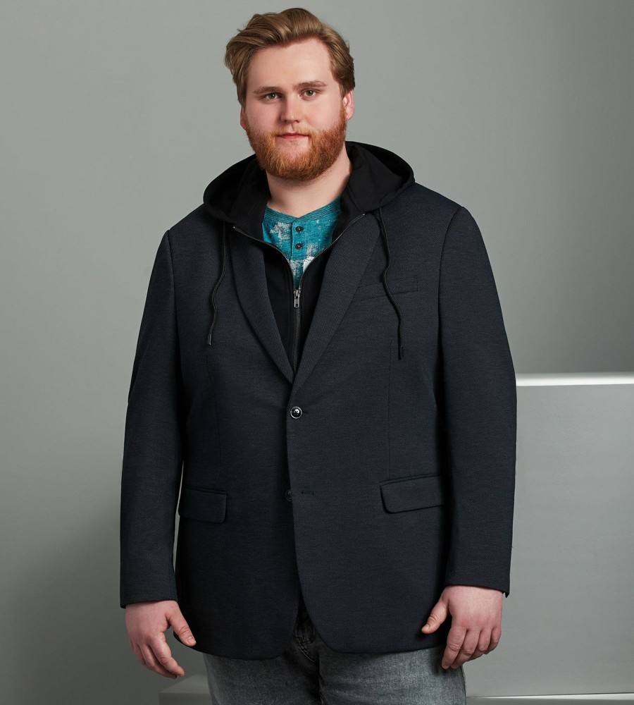 Dresswear Projek Raw | Modern Fit 2-In-1 Knit Hooded Blazer With Detachable Hood Black