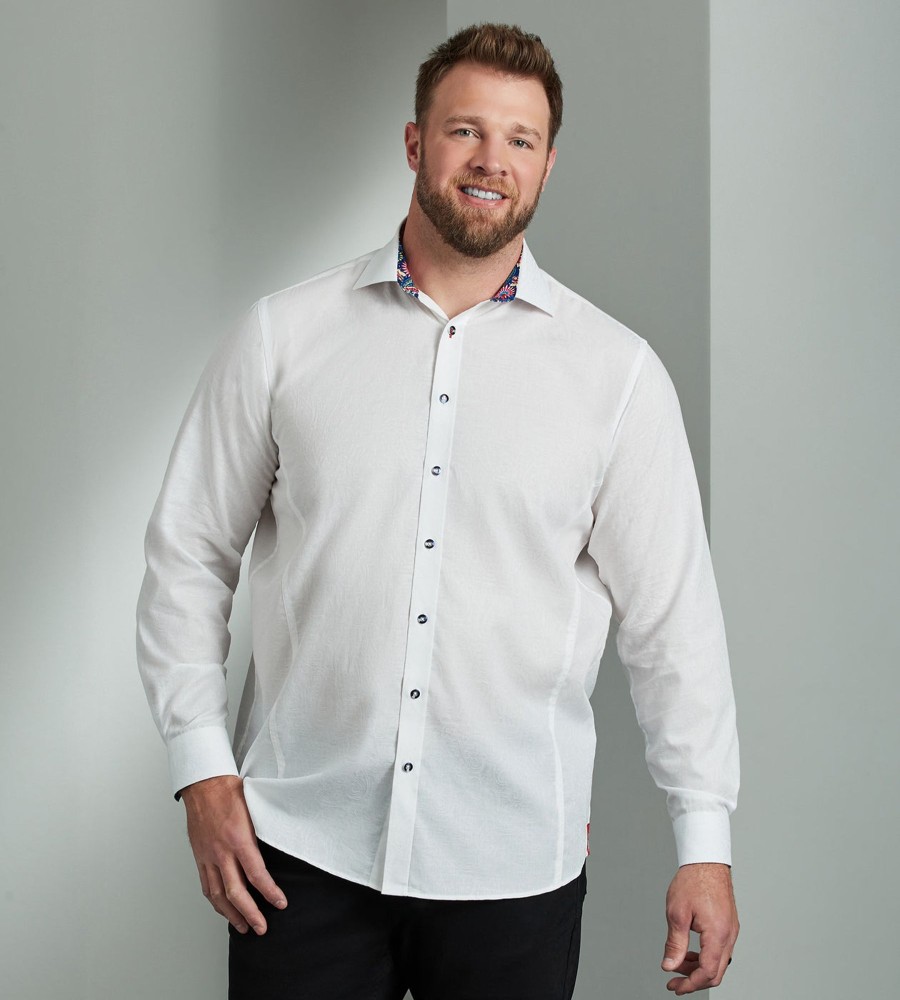 Tops Jermyn u0026 Bond | Non-Iron Jacquard Paisley Long Sleeve Sport Shirt White