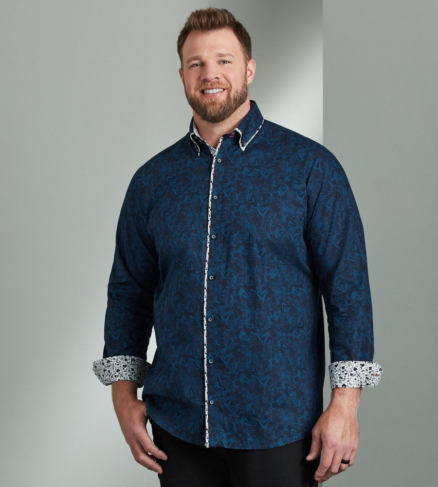 Tops Jermyn u0026 Bond | Non-Iron Double Collar Long Sleeve Sport Shirt Blue