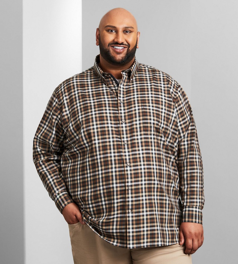 Tops Britches | Easy Care Plaid Long Sleeve Sport Shirt Tan