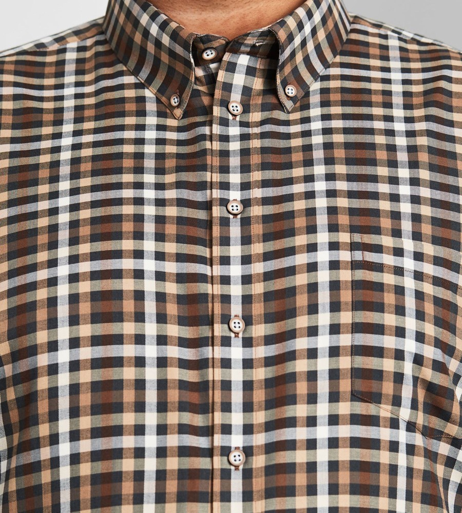 Tops Britches | Easy Care Plaid Long Sleeve Sport Shirt Tan