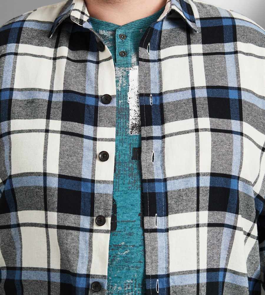 Tops Projek Raw | Plaid Flannel Long Sleeve Sport Shirt Grey