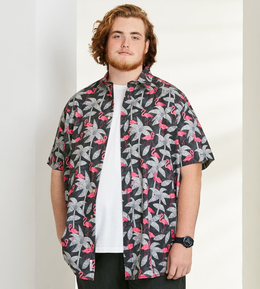 Tops Projek Raw | 4-Way Stretch Flamingo Short Sleeve Sport Shirt Black