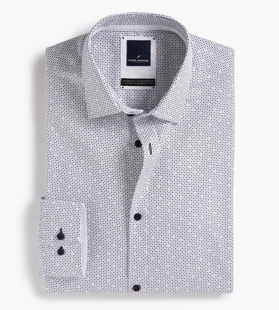 Tops Hechter Paris | Modern Fit Non-Iron Dot Dress Shirt White