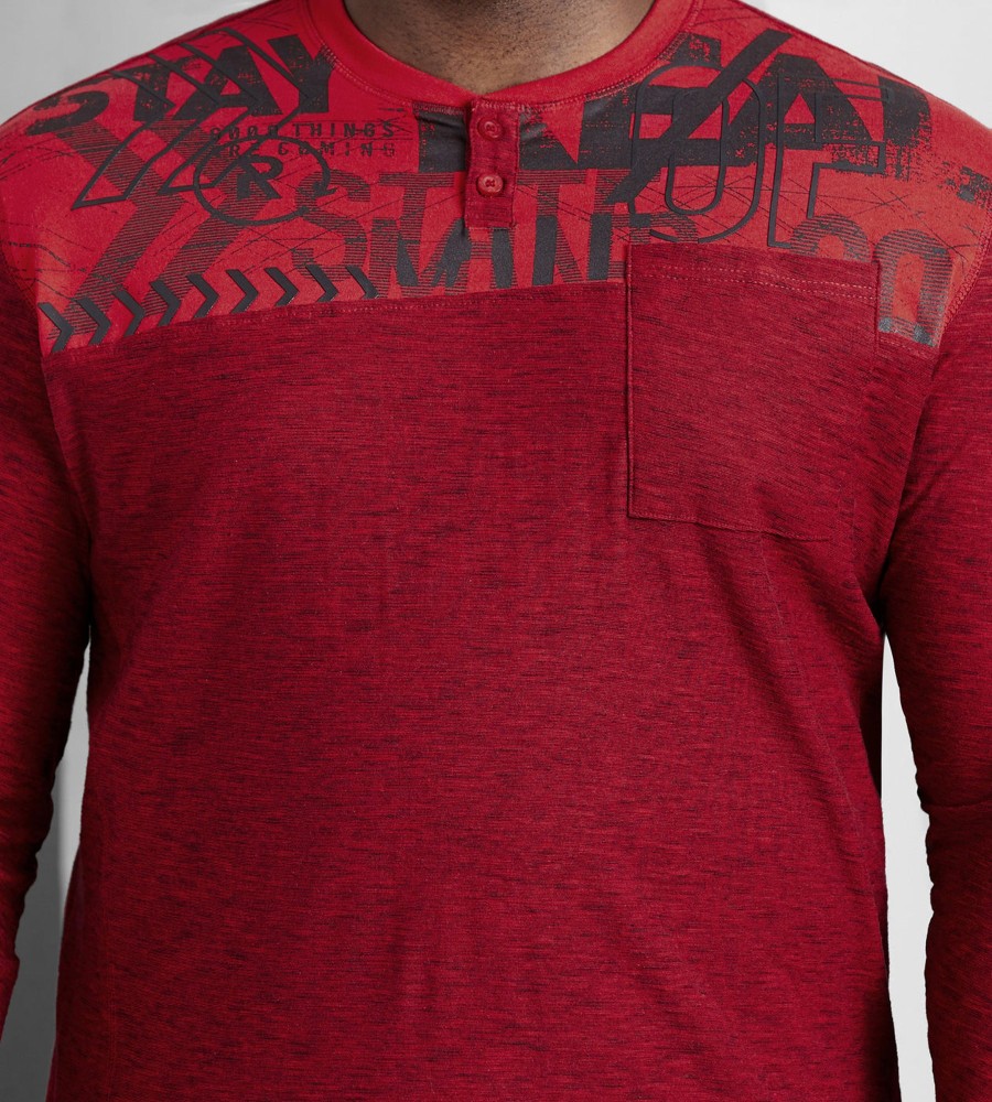 Tops Projek Raw | Long Sleeve Graphic Henley Red