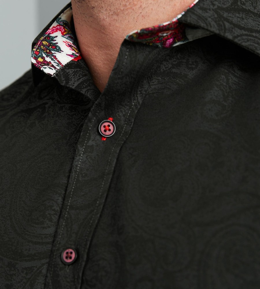 Tops Jermyn u0026 Bond | Non-Iron Jacquard Paisley Long Sleeve Sport Shirt Black