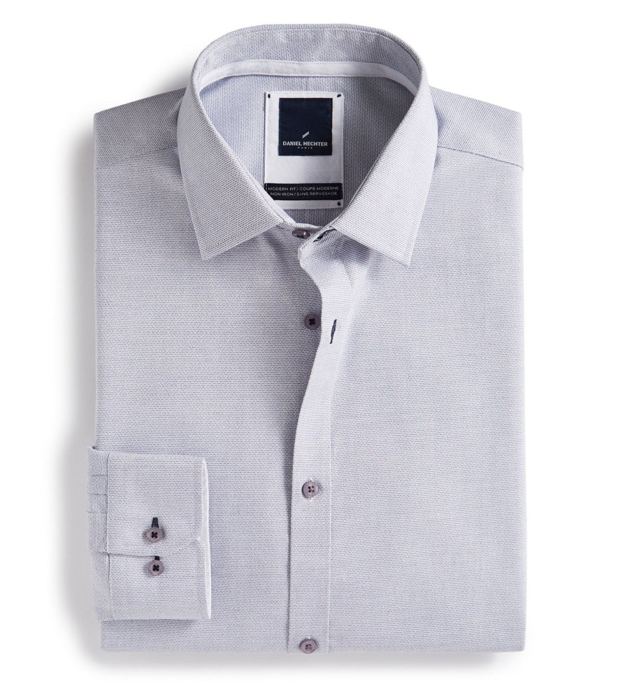 Tops Hechter Paris | Modern Fit Non-Iron Diamond Dress Shirt Light Grey