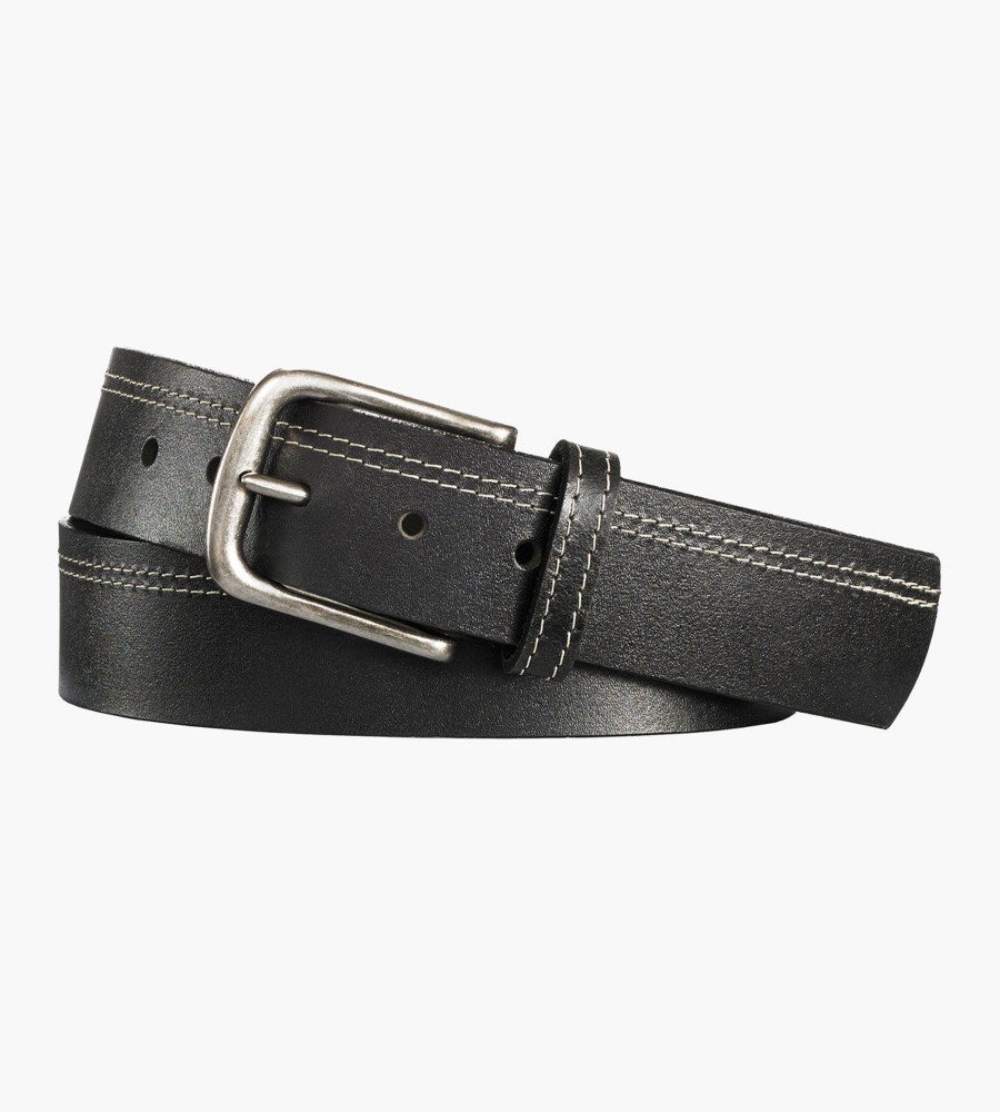 Accessories Britches | Contrast Stitch Leather Belt Black