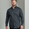 Tops Hechter Paris | 360° Stretch Tonal Print Long Sleeve Sport Shirt Black