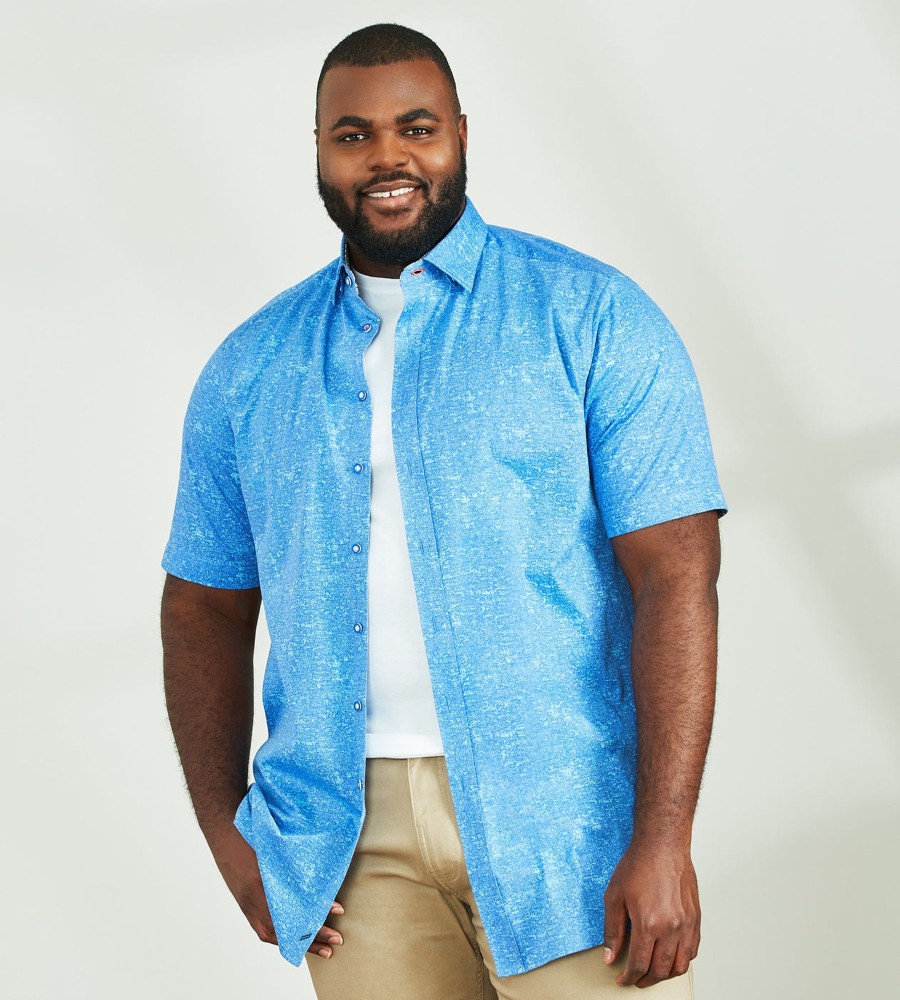 Tops Hechter Paris | 360° Stretch Textured Short Sleeve Sport Shirt Blue