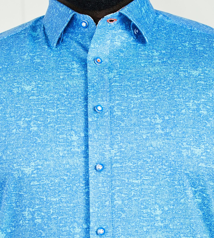 Tops Hechter Paris | 360° Stretch Textured Short Sleeve Sport Shirt Blue