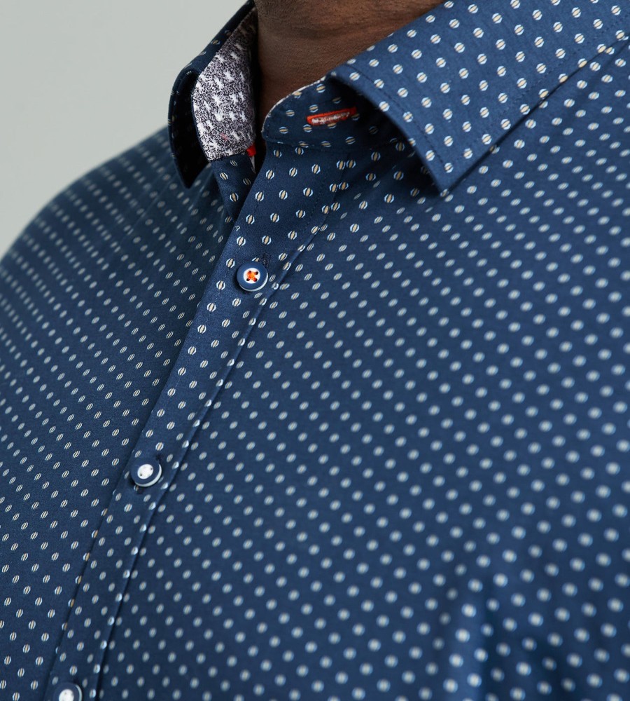 Tops Hechter Paris | 360° Stretch Geo Print Long Sleeve Sport Shirt Navy