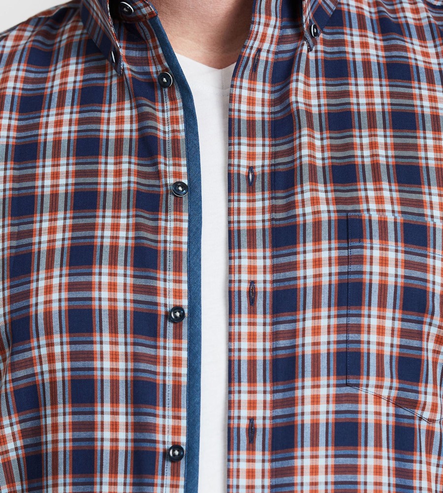 Tops Britches | Easy Care Plaid Long Sleeve Sport Shirt Navy