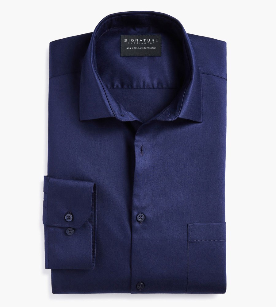 Tops Signature Carrington | Classic Fit Non-Iron Sateen Dress Shirt Navy