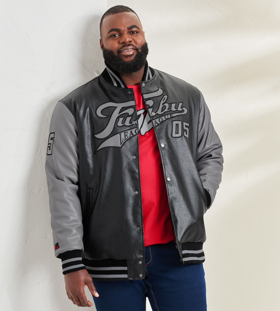 Outerwear Fubu | Varsity Leather Jacket Black