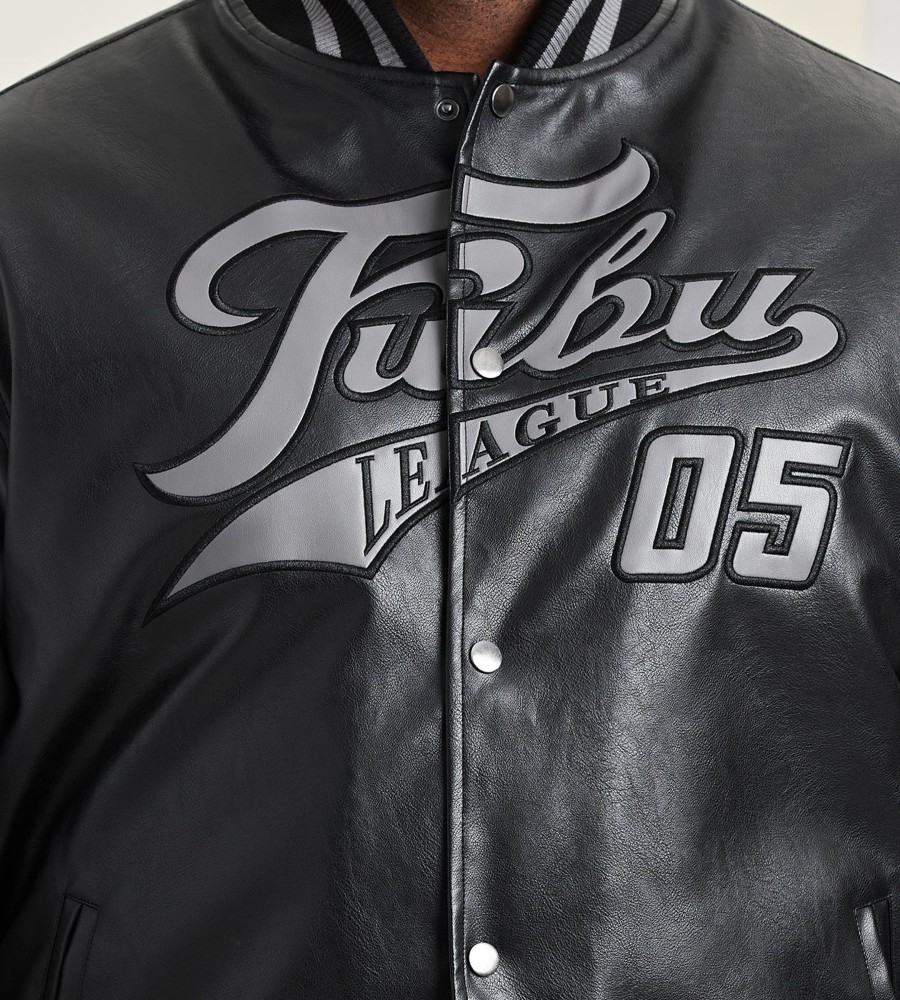 Outerwear Fubu | Varsity Leather Jacket Black