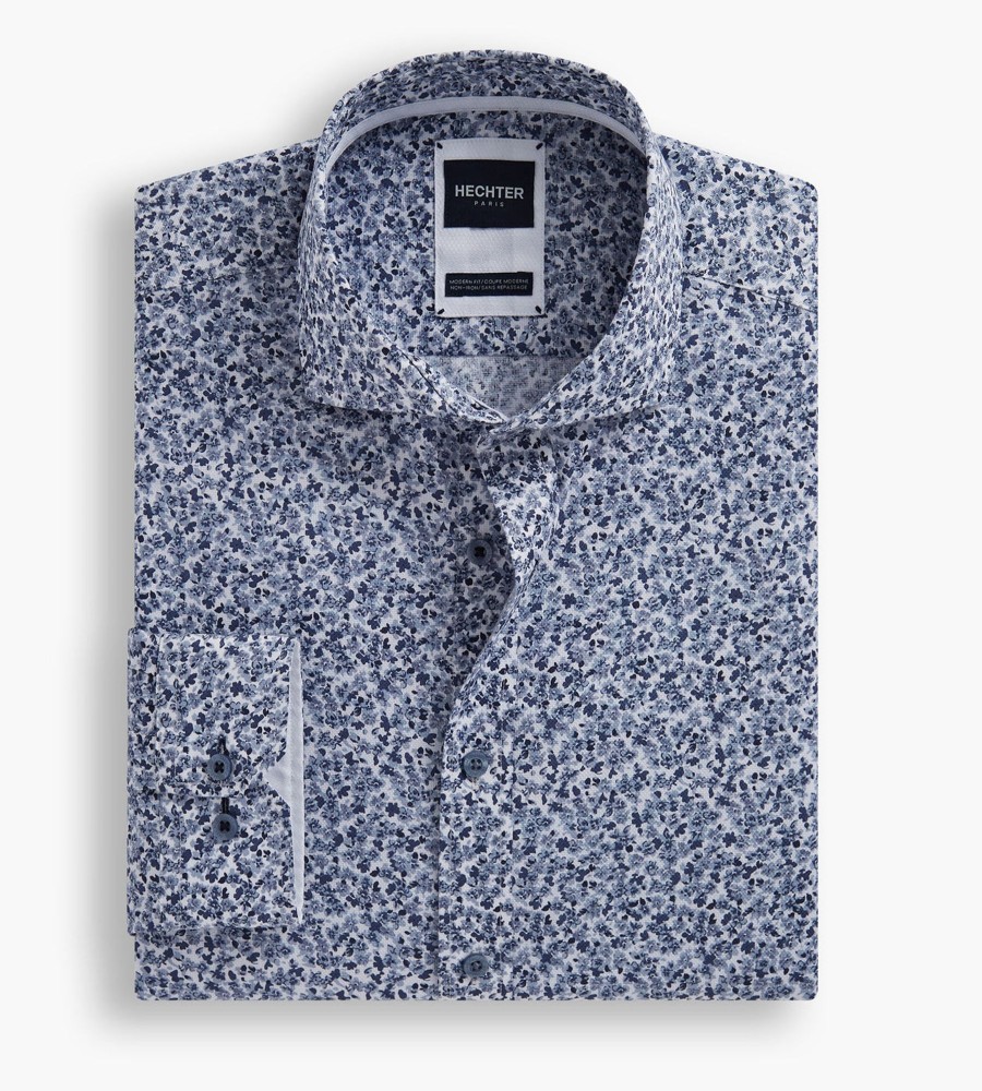 Tops Hechter Paris | Modern Fit Non-Iron Floral Print Dress Shirt Grey