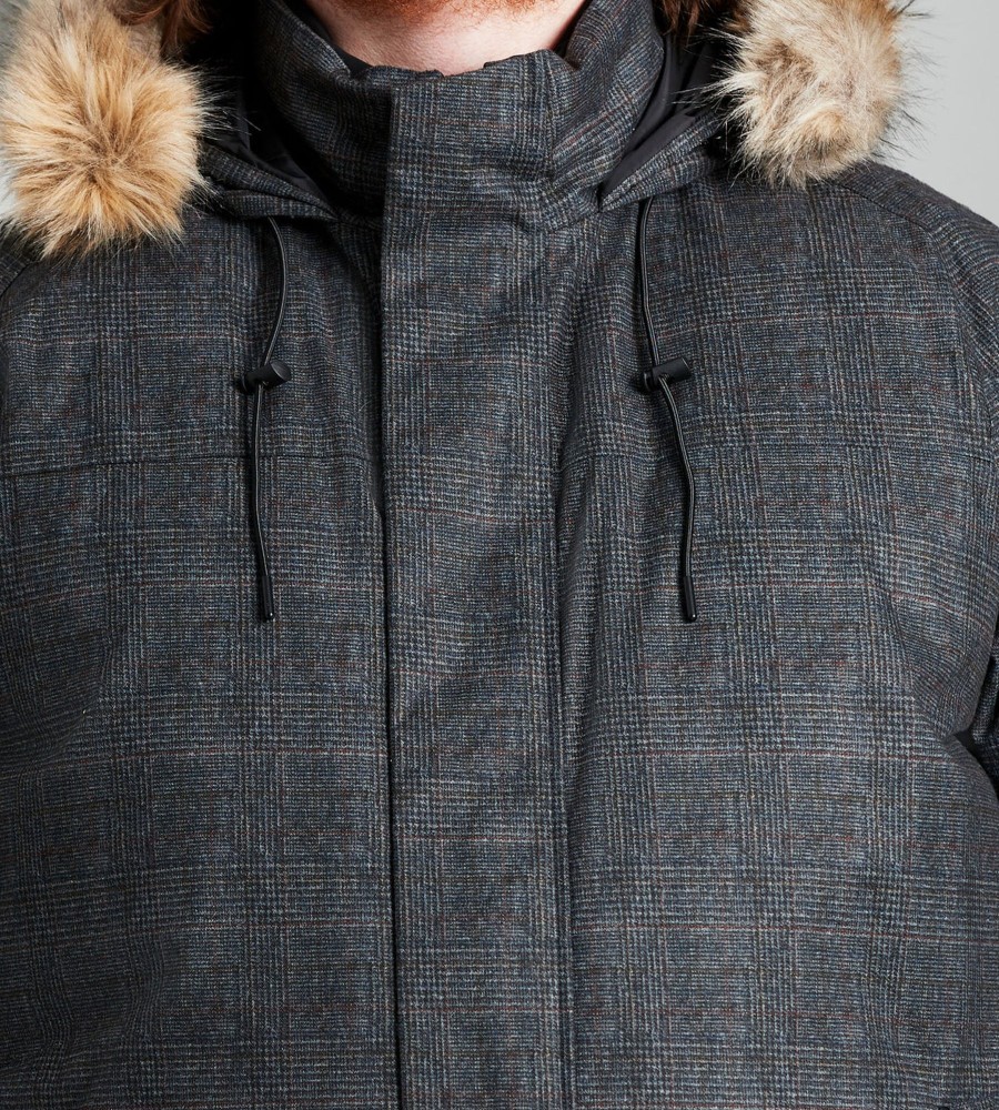 Outerwear Projek Raw | Hooded Plaid Puffer Bomber Grey