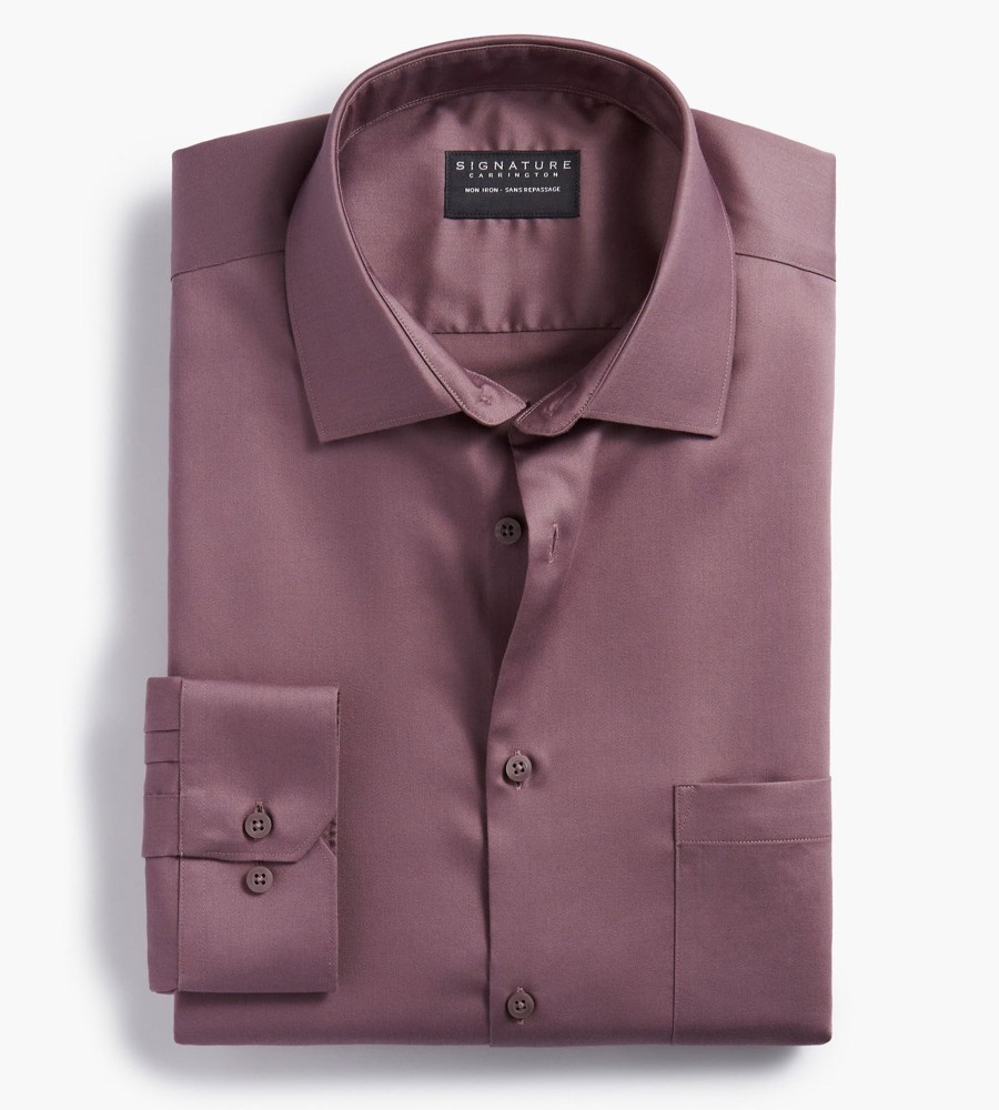 Tops Signature Carrington | Classic Fit Non-Iron Sateen Dress Shirt Elderberry