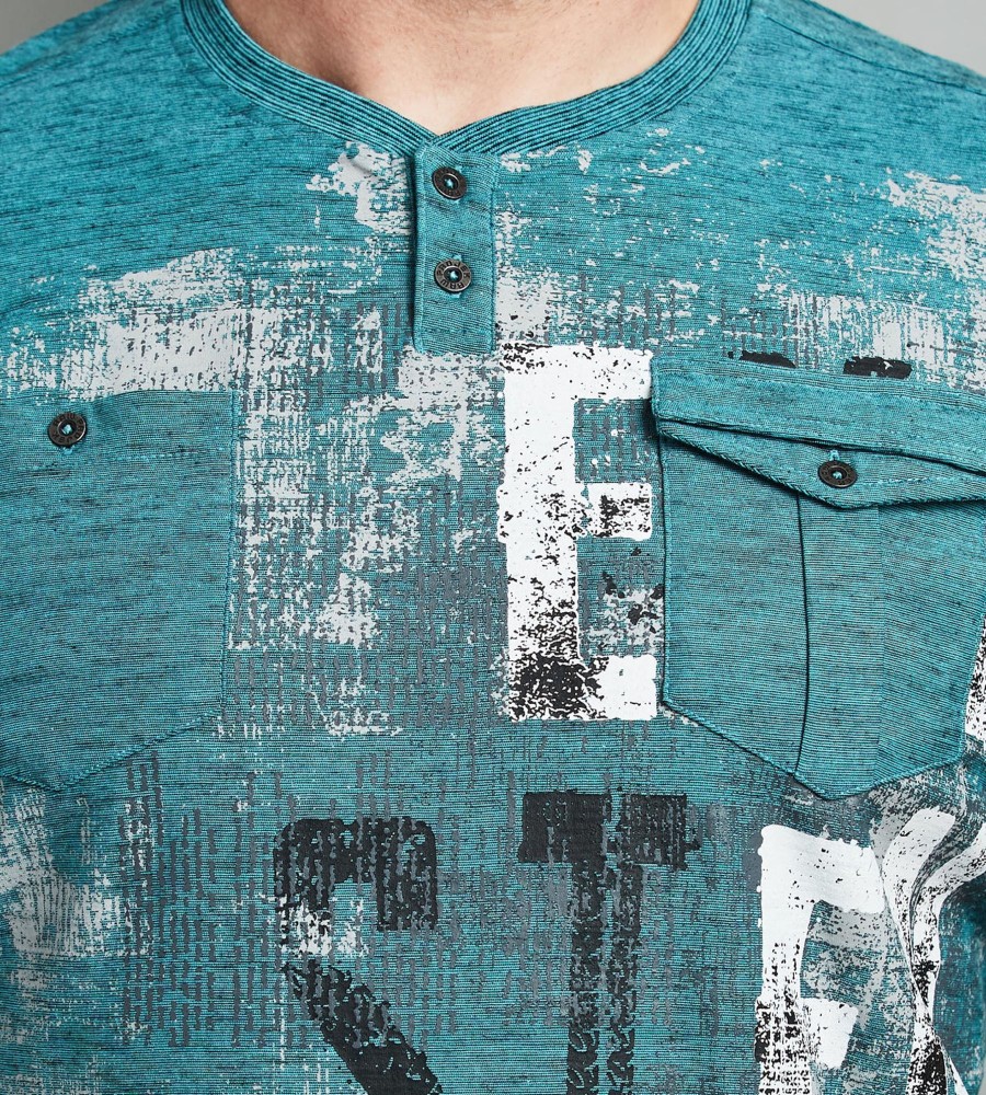 Tops Projek Raw | Double-Pocket Graphic Henley Aqua